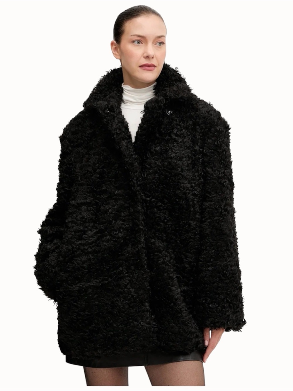 United Colors of Benetton Women’s US 2 Black Bouclé Teddy Fuzzy Jacket Coat